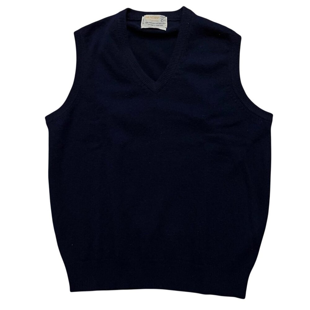 Braemar Vest Mens Size L Pullover V-Neck Scottish Lambswool Blue Vintage